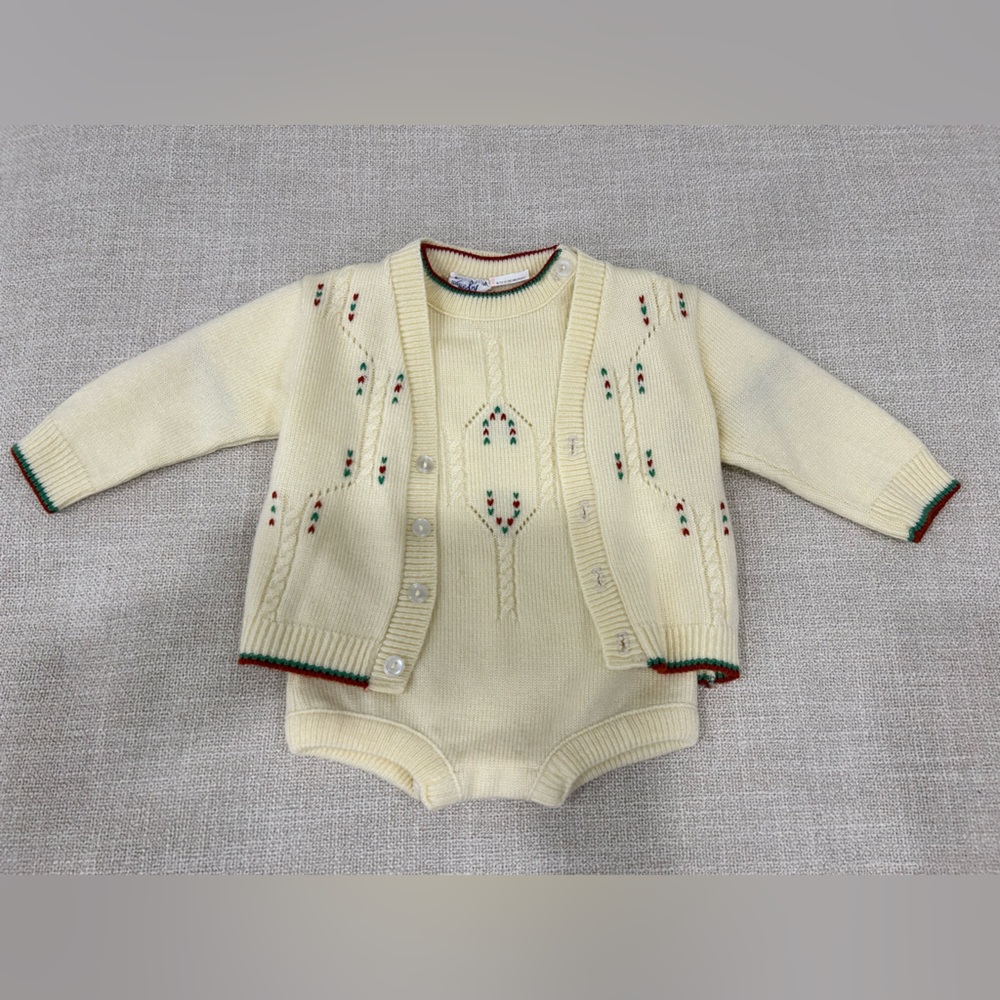 Vintage Little Angel baby girl or boy  Knitted 2 piece outfit 9 months